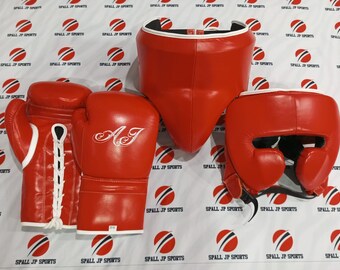 Custom Made RED Boxing Sparring Gloves Set Logo or Name