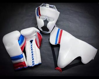 Custom Made white Boxing Sparring Gloves Set Logo or Name