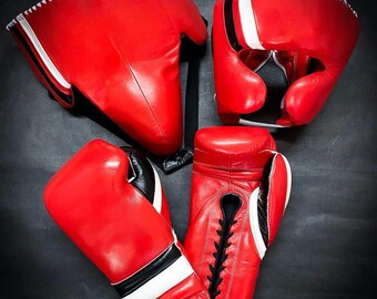 Custom Made RED Boxing Sparring Gloves Set Logo or Name