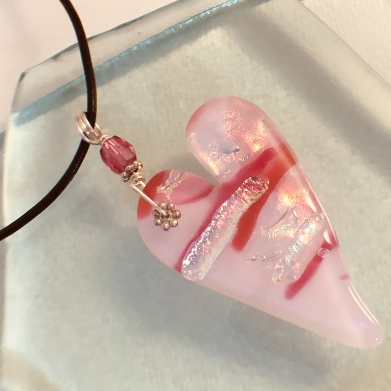 Pink Dichroic glass heart