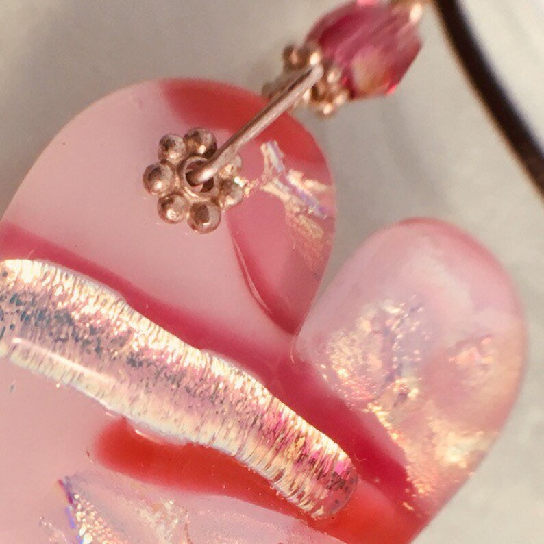 Pink Dichroic glass heart