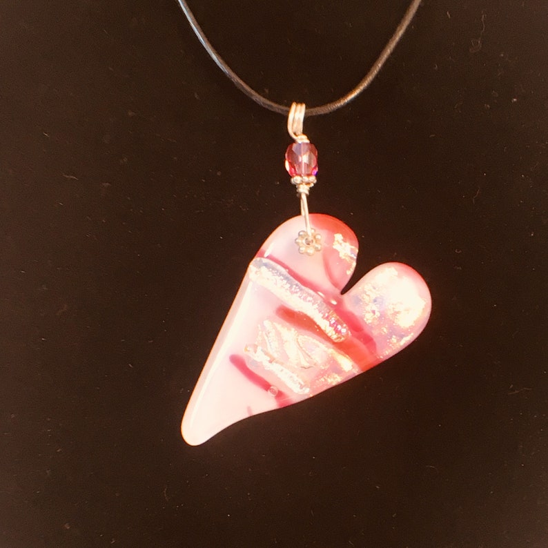 Pink Dichroic glass heart