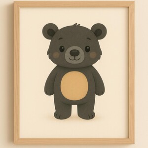 Lámina infantil de oso negro: adorable arte mural de animales para habitación de bebé o niño / Descarga digital A3/A4