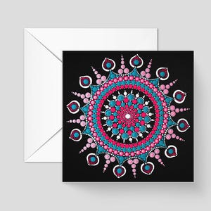 Carte de voeux émouvante – 14,8 x 14,8 cm | Motif mandala issu de notre collection originale de peintures à pois, avec une citation édifiante