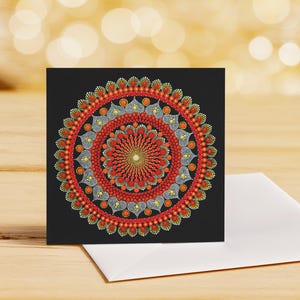 Grande carte de voeux émouvante – 20 x 20 cm | Motif mandala issu de notre collection originale de peintures à pois, avec une citation édifiante.
