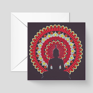 Carte de voeux émouvante avec Bouddha – 14,8 x 14,8 cm | Motif mandala issu de notre collection originale de peintures à pois, avec une citation édifiante
