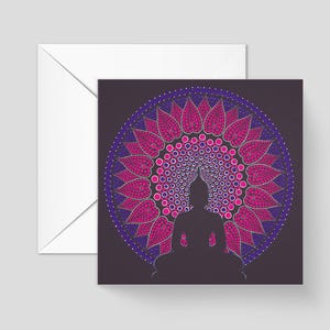 Carte de voeux émouvante avec Bouddha – 14,8 x 14,8 cm | Motif mandala issu de notre collection originale de peintures à pois, avec une citation édifiante
