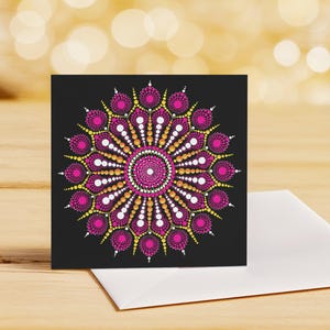 Grande carte de voeux émouvante – 20 x 20 cm | Motif mandala issu de notre collection originale de peintures à pois, avec une citation édifiante.