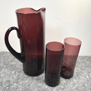 Amethyst Purple Glass Cocktail Pitcher Glass Set MCM VTG Pinch Spout Highball
