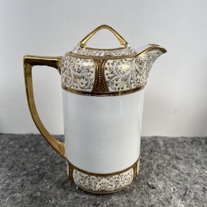 Antique Hand Painted Gold White Gilded Nippon Tea Pot Pre 1921 Japan Coffee VTG