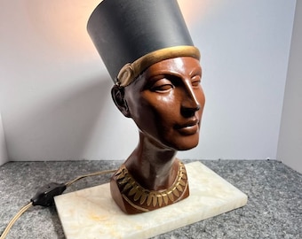VTG Egyptian Nefertiti Bust Lamp w/ Onyx Base Lighting Lamp