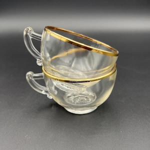 2 VTG Jeanette EggNog Clear Glass Replacement Cups Gold Rim Christmas Flower