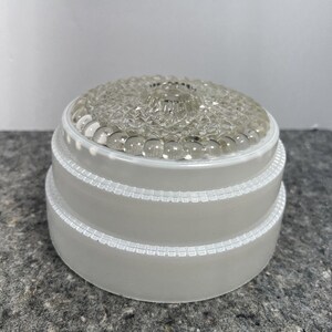 VTG 6&quot; Art Deco Glass Shade Clear & White Ceiling Screw Mount Cut Beaded Stepped