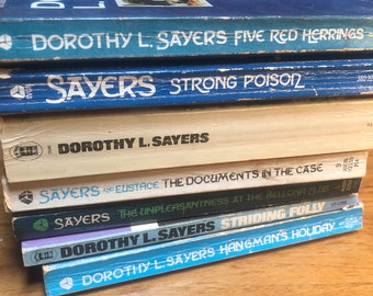 Dorothy L. Sayer Vintage Paperbacks sold by the book; Busmans Honeymoon, Five Red Herrings, Unpleasantness, Striding Folly, Hingmans Holiday
