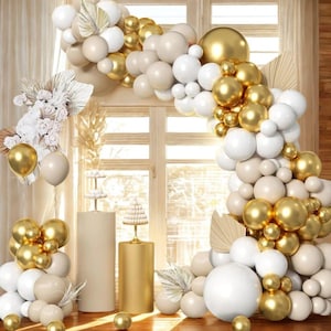 114pcs Beige Gold Balloon Arch Garland Set, Champagne Gold Balloons for Wedding, Birthday, Baby Shower, Bridal Shower, Christmas Party Decor