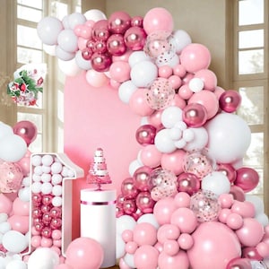 107pcs Dusty Pink Balloon Garland Arch Kit, Ivory, Rose Gold and Confetti Balloons for 1st Birthday, Wedding, Bridal Shower Party Decoration