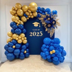 104pcs Blue and Gold Balloon Garland Arch Kit, Party Balloons for Birthday, Graduation 2025, Homecoming, Masquerade, Anniversary Decoration
