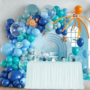 136pcs Under the Sea Balloon Garland Kit, Blue, Teal, Dusty Blue, Orange Balloons for Ocean Theme Birthday, Baby Shower, Party Decoration
