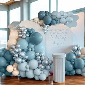 126pcs Peacock Blue Balloon Garland Kit, Blue Silver White Balloons for Wedding, Birthday, Anniversary, Photo Backdrop, Party Decoration
