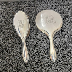 Sterling Silver Vanity Hand Brush and Mirror Set, 1909 EH Chester, England