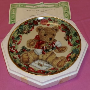 Teddy&#39;s First Christmas, Franklin Mint Heirloom, Sarah Bengry Limited Edition,  Christmas Decorative Plate,