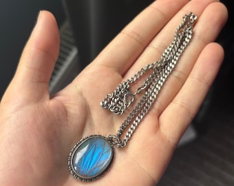 Vintage Butterfly Wing - Morpho sterling silver Necklace