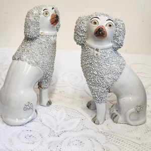 Pair of Antique Staffordshire Confetti Poodle Dogs Figurine