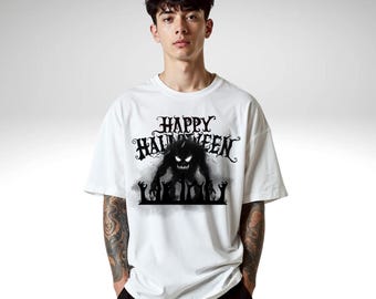 Camiseta gótica de Halloween con calavera espeluznante y mansión encantada (unisex)