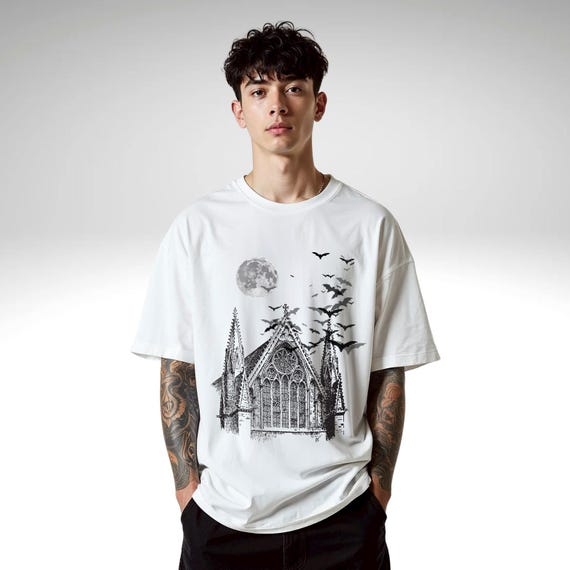 Gothic Church Bats T-shirt | Haunted Cathedral Tee | Dark