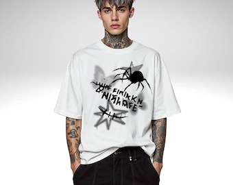 Camiseta con grafiti de araña gótica: camiseta urbana grunge, camiseta unisex de skater alternativo