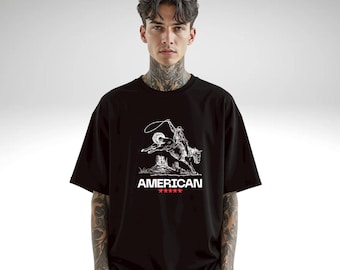 Amerikaans cowboy-T-shirt – vintage westernshirt met grafische print, shirt in landelijke rodeo VS-stijl