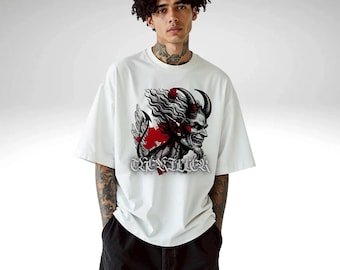 Gothic Demon Graphic Tee – Dark Occult Skull T‑Shirt, Unisex Streetwear