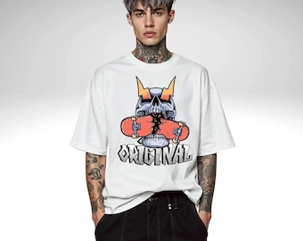 Skull Skateboard T‑Shirt – Gothic Skate Graphic Tee, Streetwear Unisex Shirt