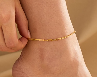 14K Gold Paperclip Chain Anklet, Gold Ankle Bracelets for Women | Sterling Silver Anklet, Silver Ankle Bracelet | Dainty Waterproof Anklet