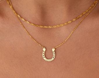 Custom Horseshoe Necklace w/Name, 14K Gold Horseshoe Jewelry | Western Jewelry, Good Luck Charm | Horse Gifts Girl, Veterinarian Gift Her