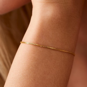 14K Gold Box Chain Bracelet, Thin Gold Chain Bracelet | Dainty Gold Bracelet, Simple Gold Bracelet | Gold Bracelet Women, Silver Box Chain