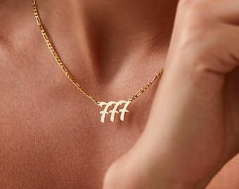 14K Gold Angel Number Necklace, Dainty Angel Number Pendant | 222 333 444 777 Necklace, 1111 Necklace | 925 Silver Personalized Angel Number