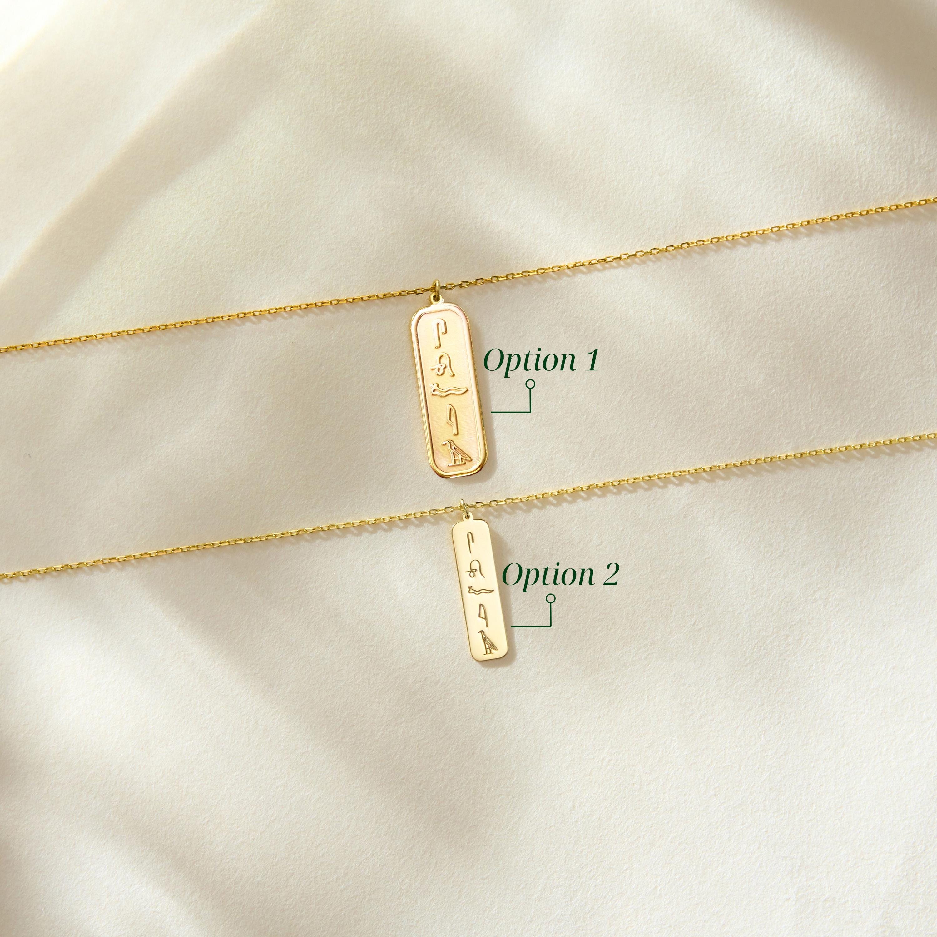 14K Gold Custom Egyptian Necklace, Egyptian Cartouche Necklace | Gold Egyptian Jewelry, Ancient Egyptian Hieroglyphics Hieroglyphs Necklace