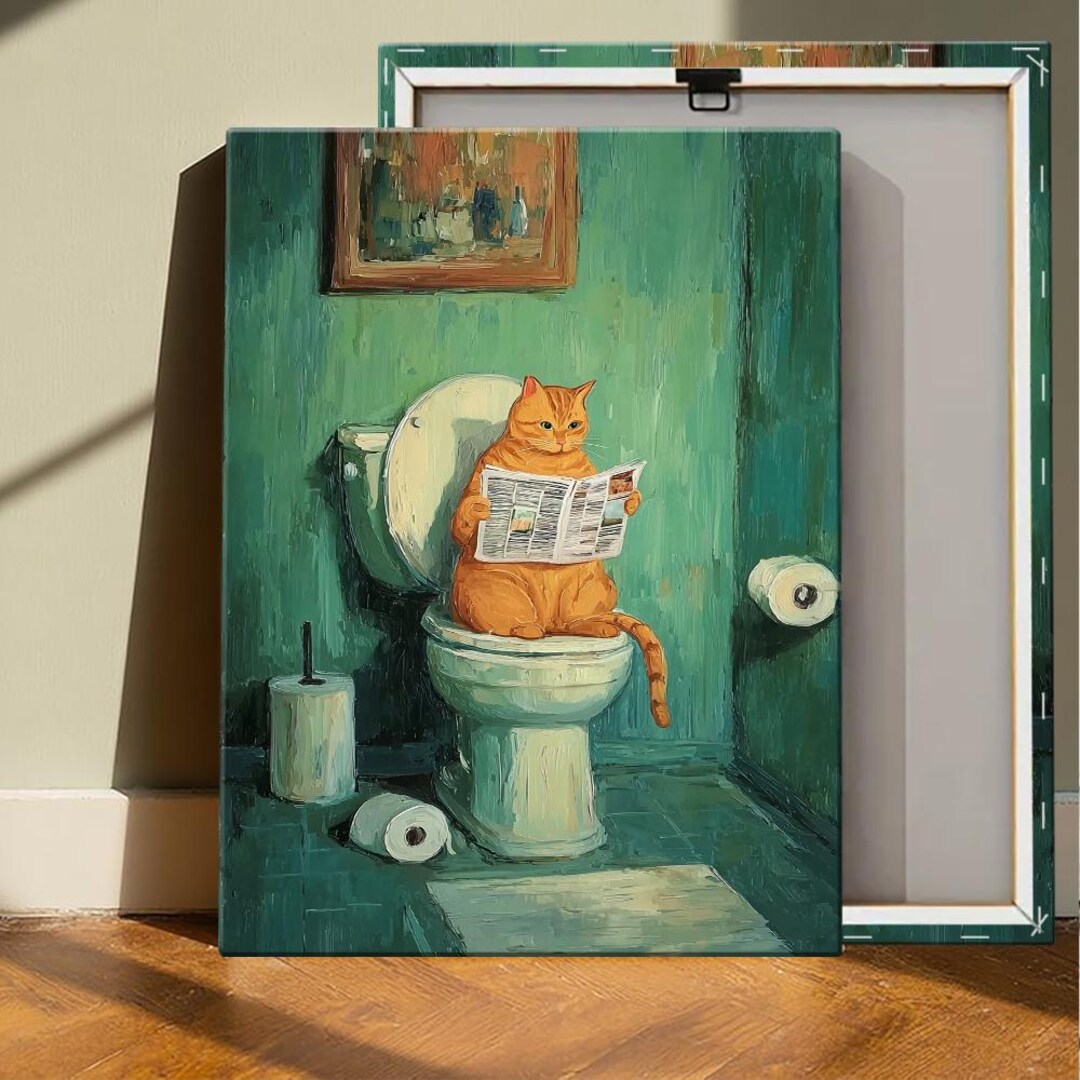 Cat on Toilet Print - Funny Bathroom Wall Art, Cat Bathroom Print, Cat ...