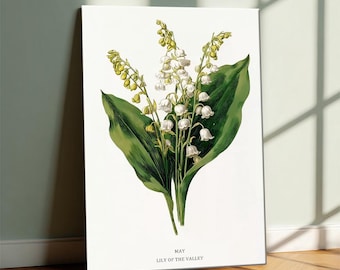 May Lily of the Valley Birth Flower Print, May Birth Flower, Vintage Botanical Wall Art, May Birthday Gift for Her, Lily of the Valley Print