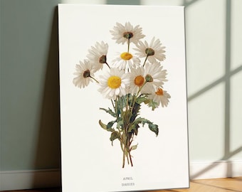 April Daisy Birth Flower Wall Art Print: Vintage Botanical Poster, April Birthday Gift for Her, Daisy Flower Print,Gifts for flower lovers