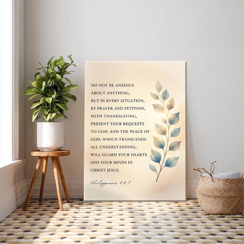 Philippians 4:6-7 Bible Verse Watercolor Framed Decorative Painting ...
