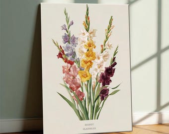 Stampa floreale di gladiolo di agosto - Arte murale botanica vintage, regalo di compleanno di agosto per lei, stampa floreale di gladiolo, regali per gli amanti dei fiori