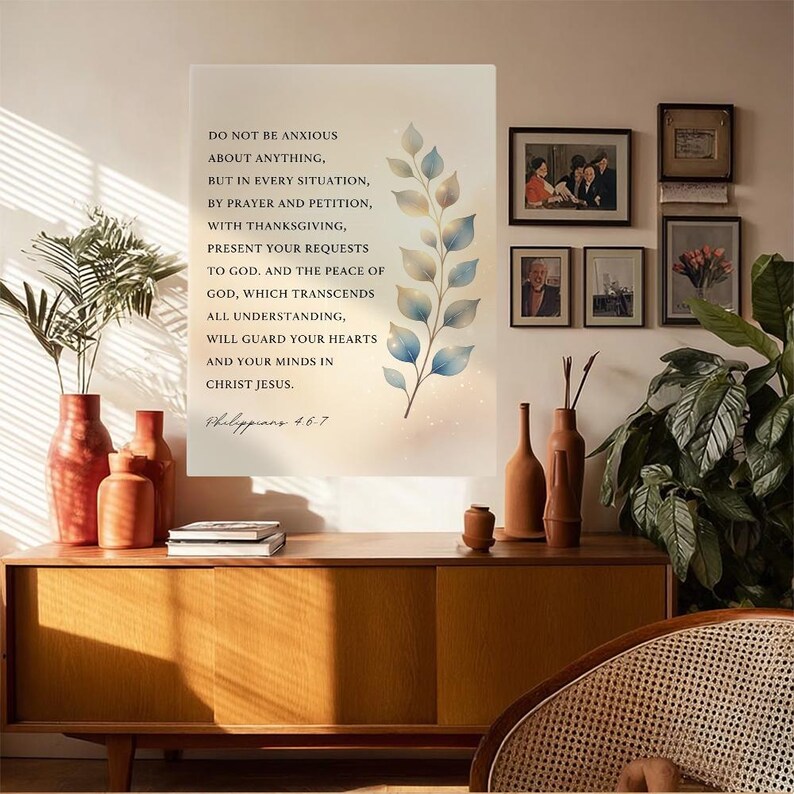 Philippians 4:6-7 Bible Verse Watercolor Framed Decorative Painting ...