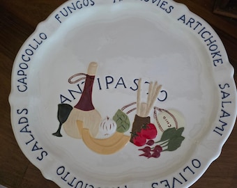 Bandeja grande de cerámica estilo vintage para servir antipasto, ideal para la decoración de la cocina italiana.