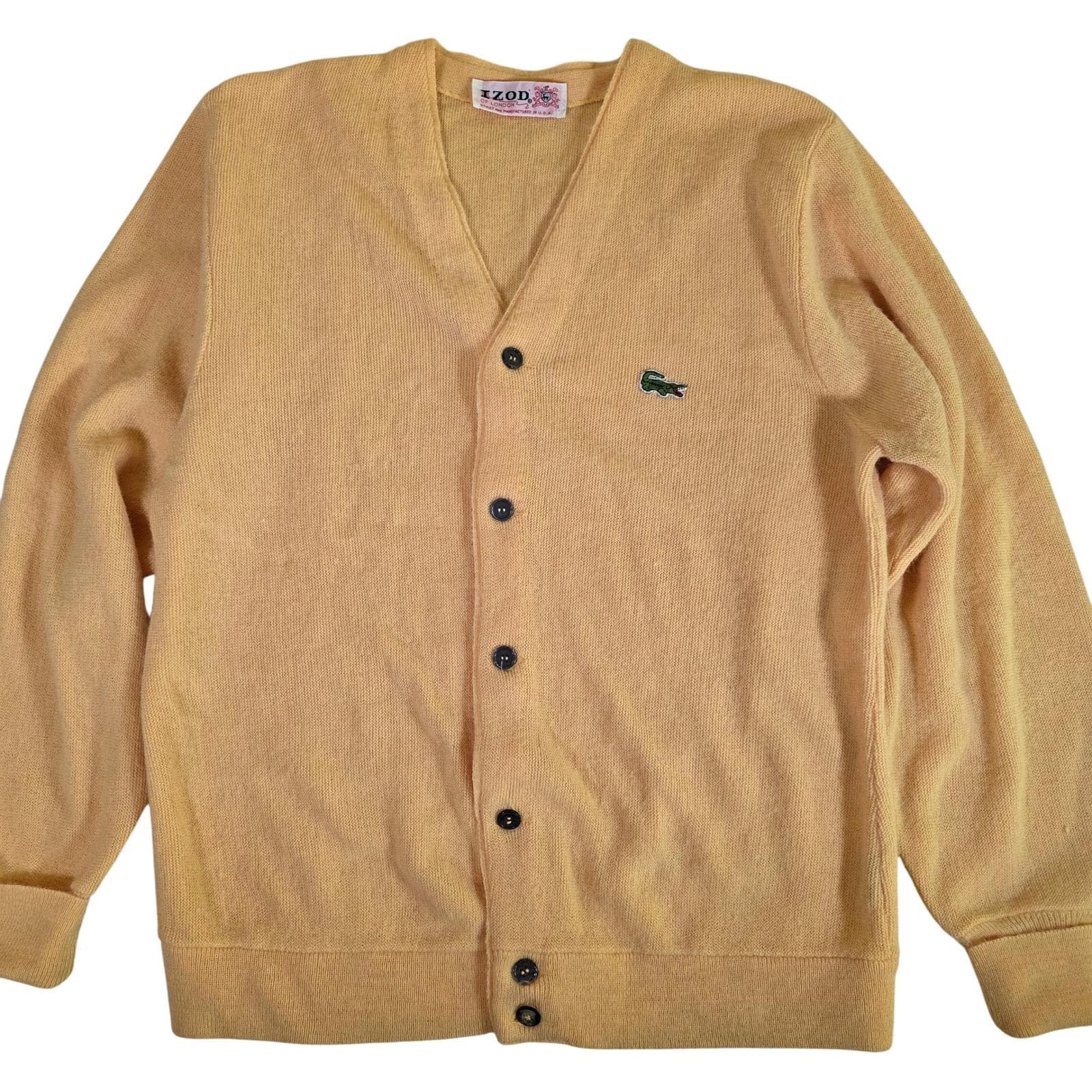 Vtg 60s IZOD Lacoste Mens M Yellow Cardigan Sweater V-neck USA