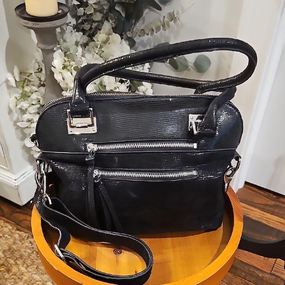 CHEZ FINE LEATHER Metallic Leather Vintage Satchel
