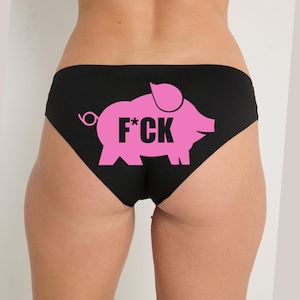 F*ck Pig Printed Seamless Black Panties | Anniversary Gift | Funny Panties | 20 Print Colors S-3XL