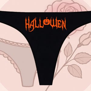 Halloween Printed Seamless Black Thongs | Anniversary Gift | Funny Gift Thongs | Wedding Gift | Bride Thongs | Bachelorette Gift