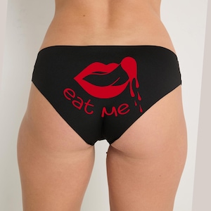 Eat Me Printed Seamless Black Panties | Anniversary Gift | Funny Panties | 20 Print Colors S-3XL